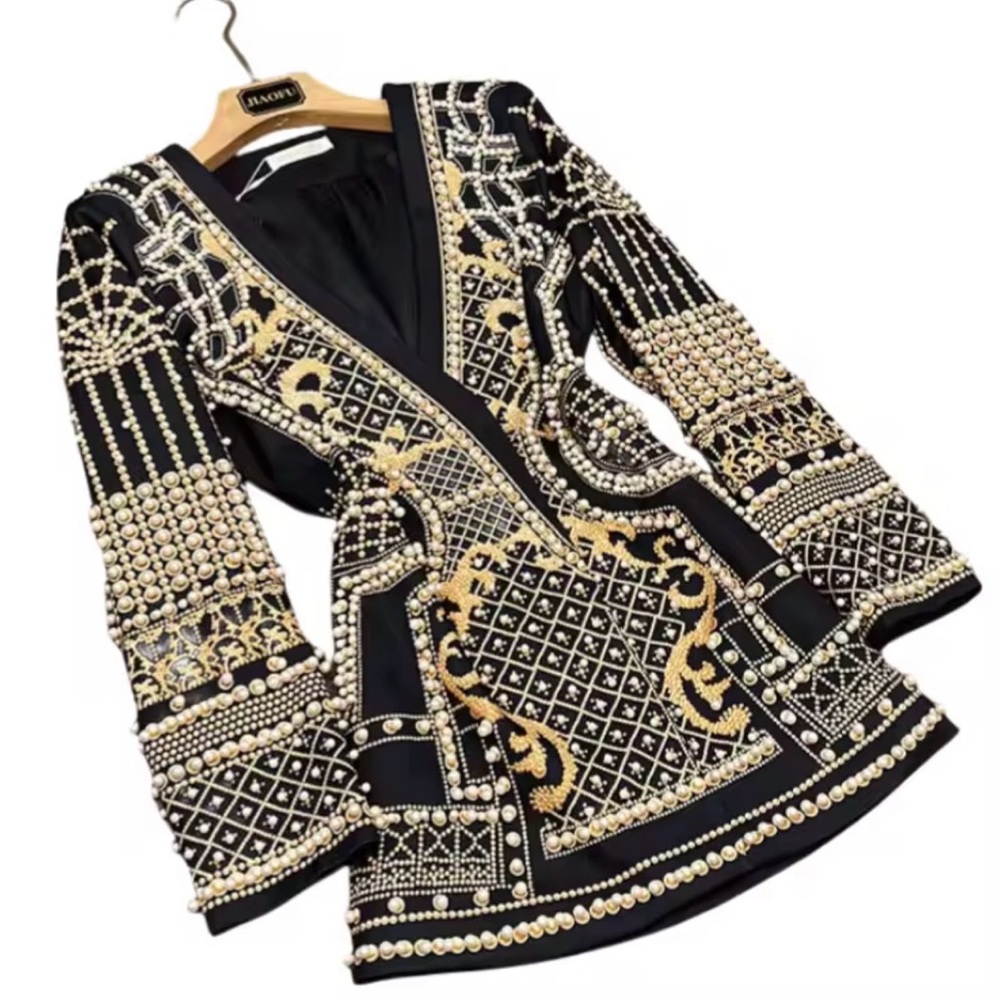 Intricate Black and Silver Women's Blazer - Picture 2 of 7